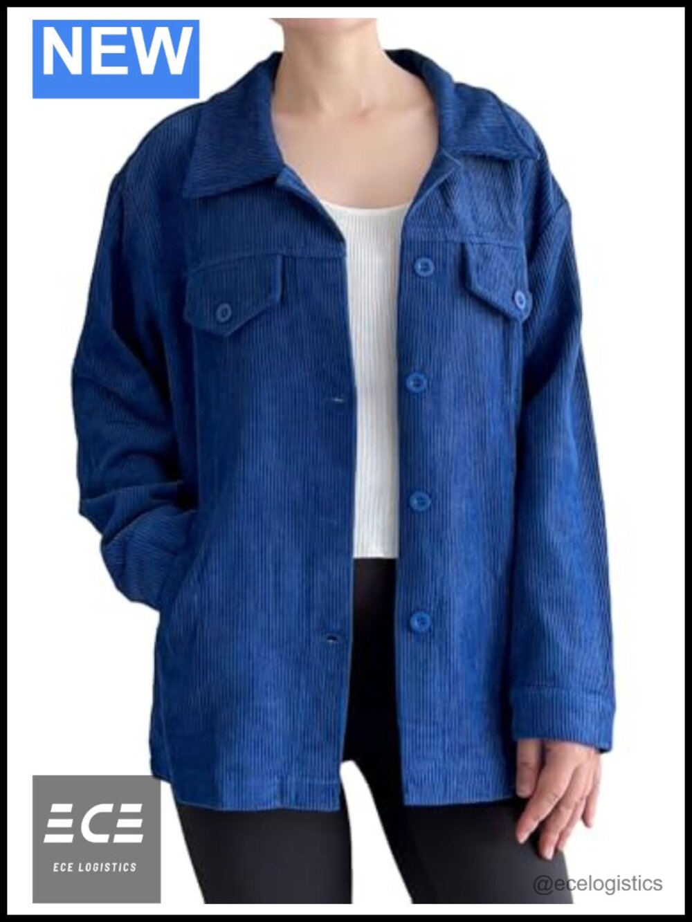 Corduroy Jacket Long Sleeve Shacket Button Down Top Side Pockets